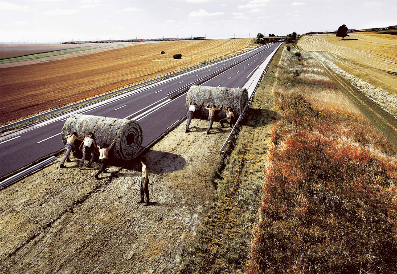 surreal photo manipulation road earth workers