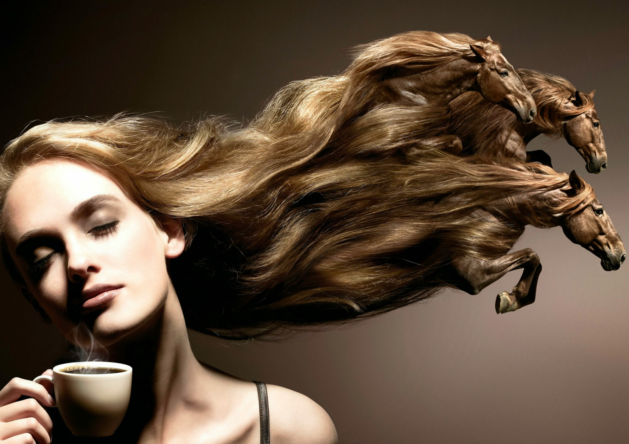 surreal photo manipulations digital hair coffee horses