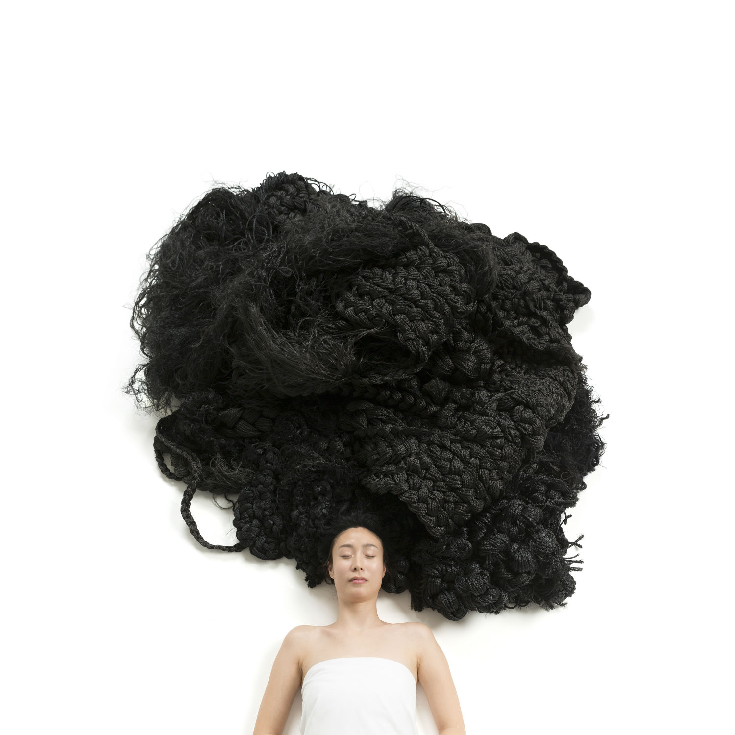 yuni kim lang sculpture hair black surreal white