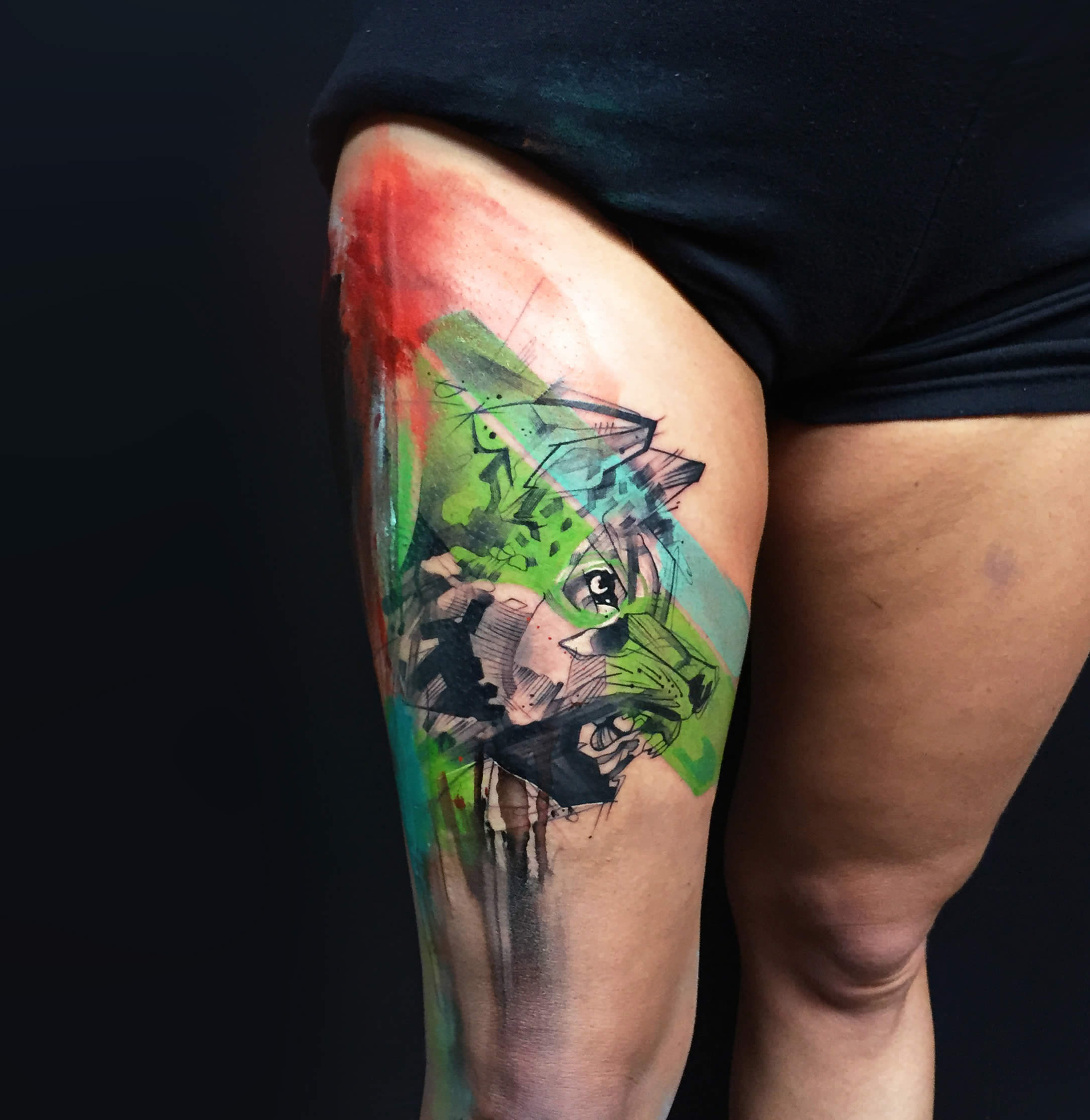 wolf tattoo on leg by ivana tattoo art