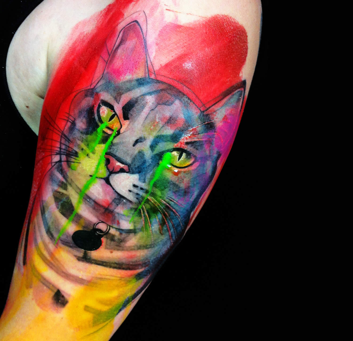 green ooze cat tattoo by ivana tattoo art
