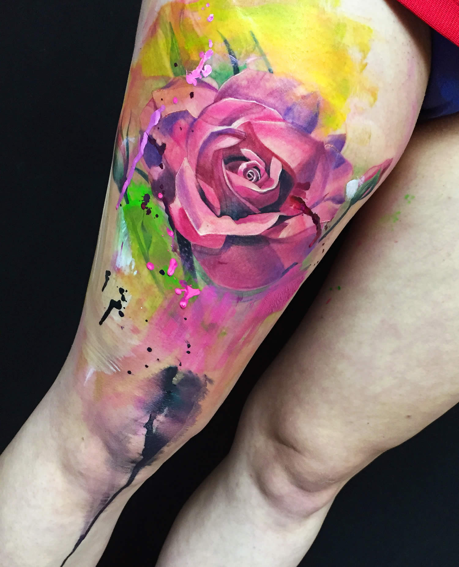 3d pink rose tattoo on leg by ivana tattoo art