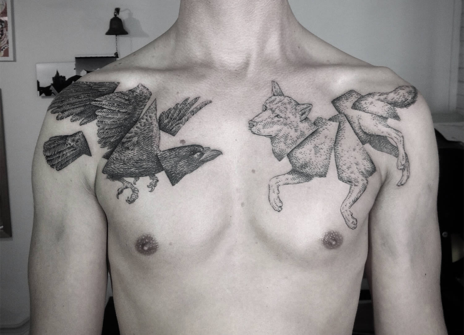 cutout animal tattoos on chest by Otto d’Ambra