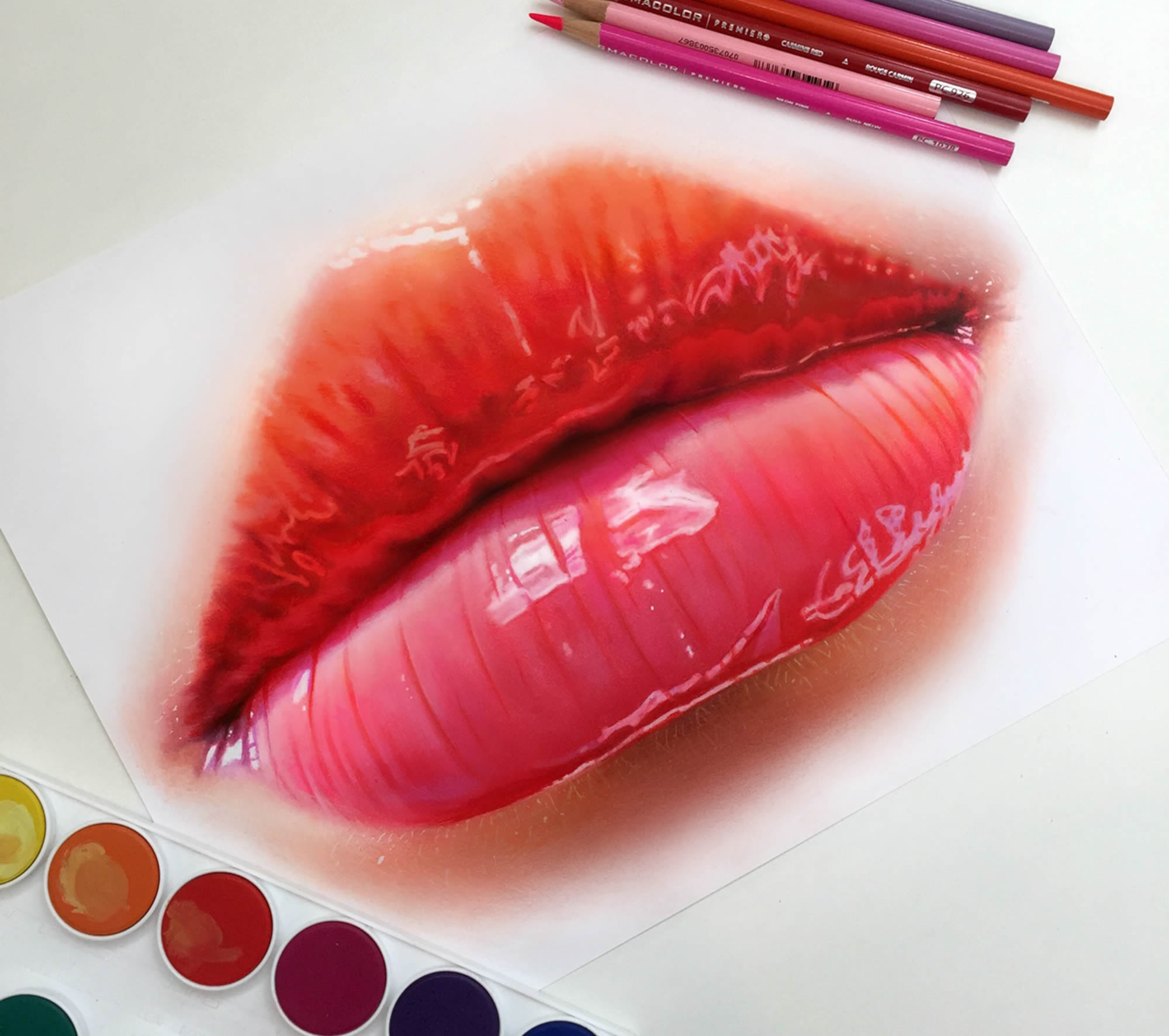 pink lips, 3d drawing on paper
