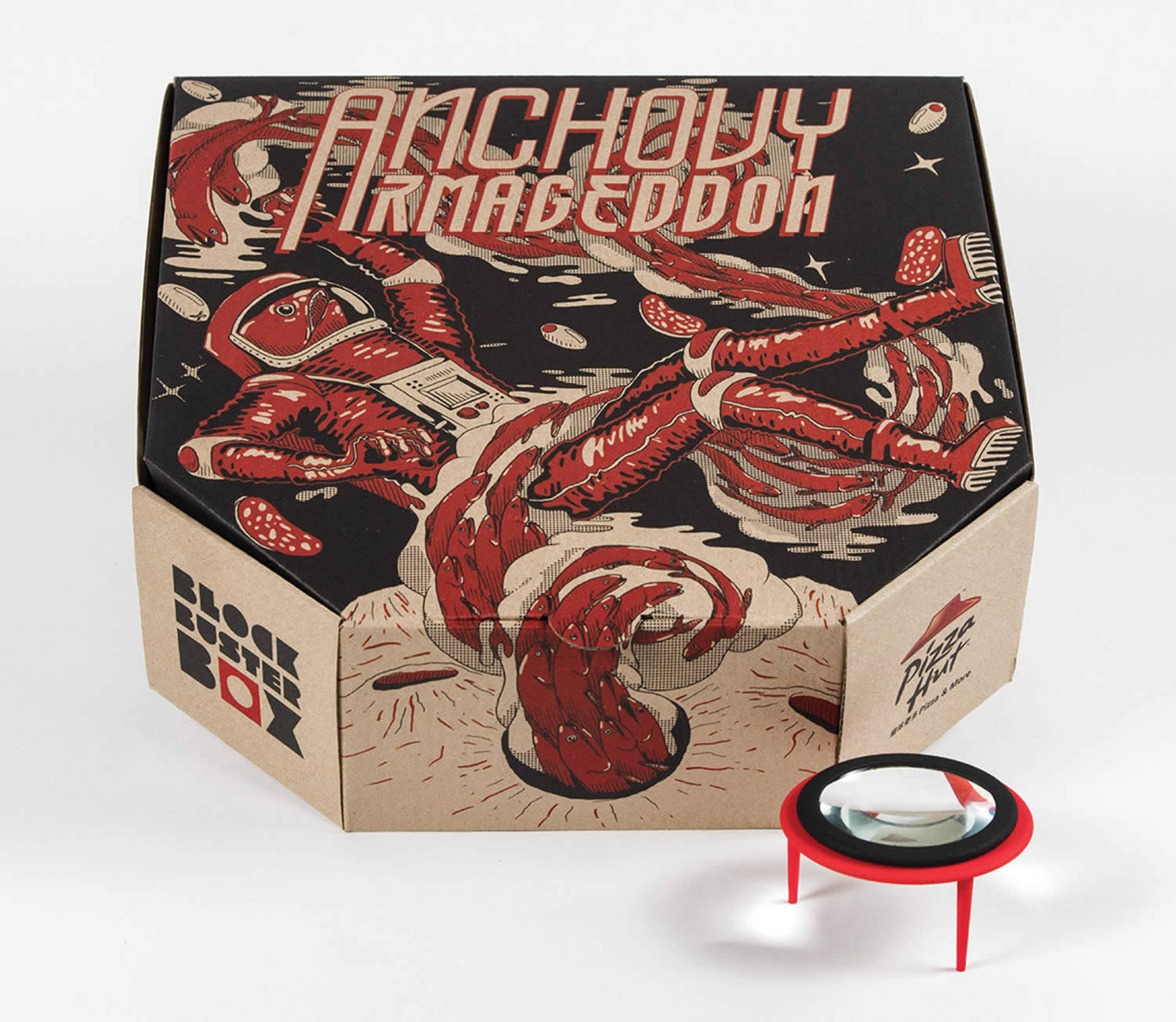 projection box with cool black and red illustrations