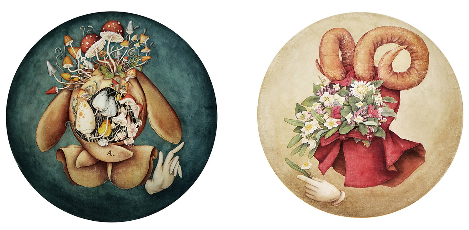 two circle paintings by alice lin