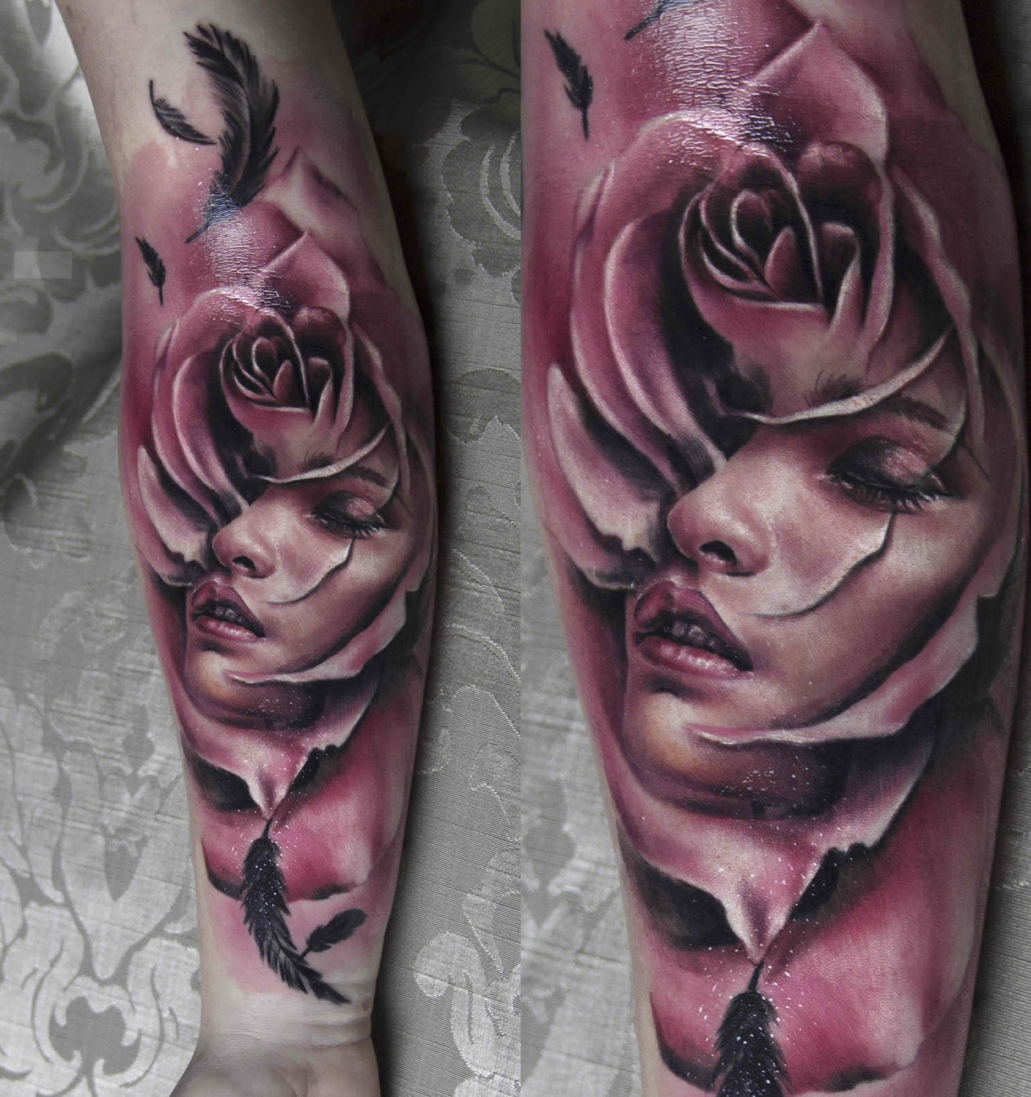 rose head woman, tattoo