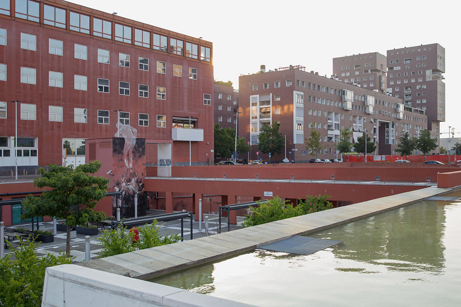 side view of building, chained mural