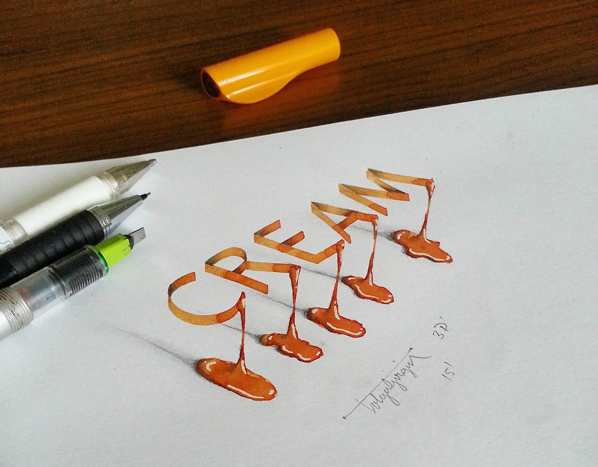 cream, 3d lettering