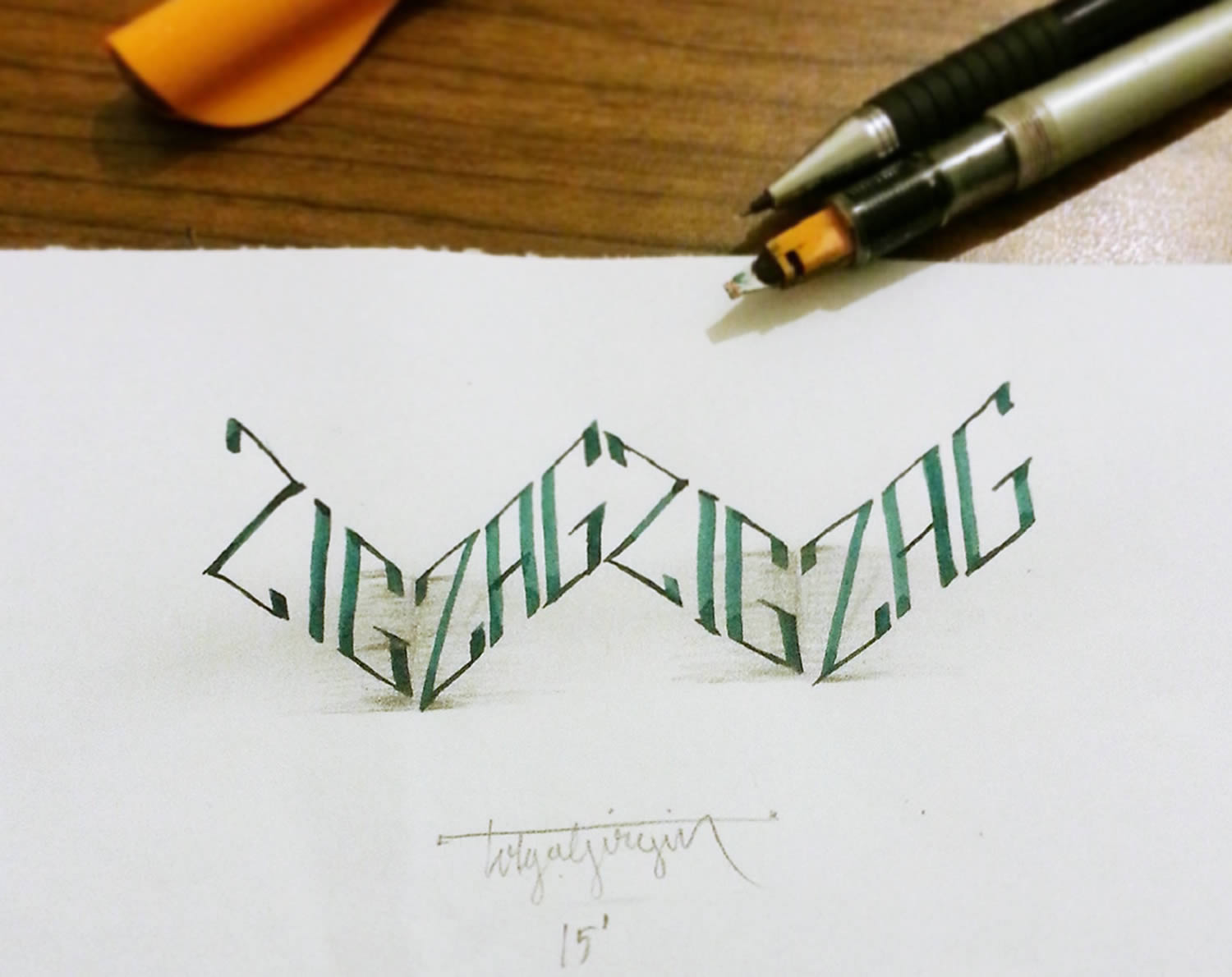 zigzag lettering, 3d in green