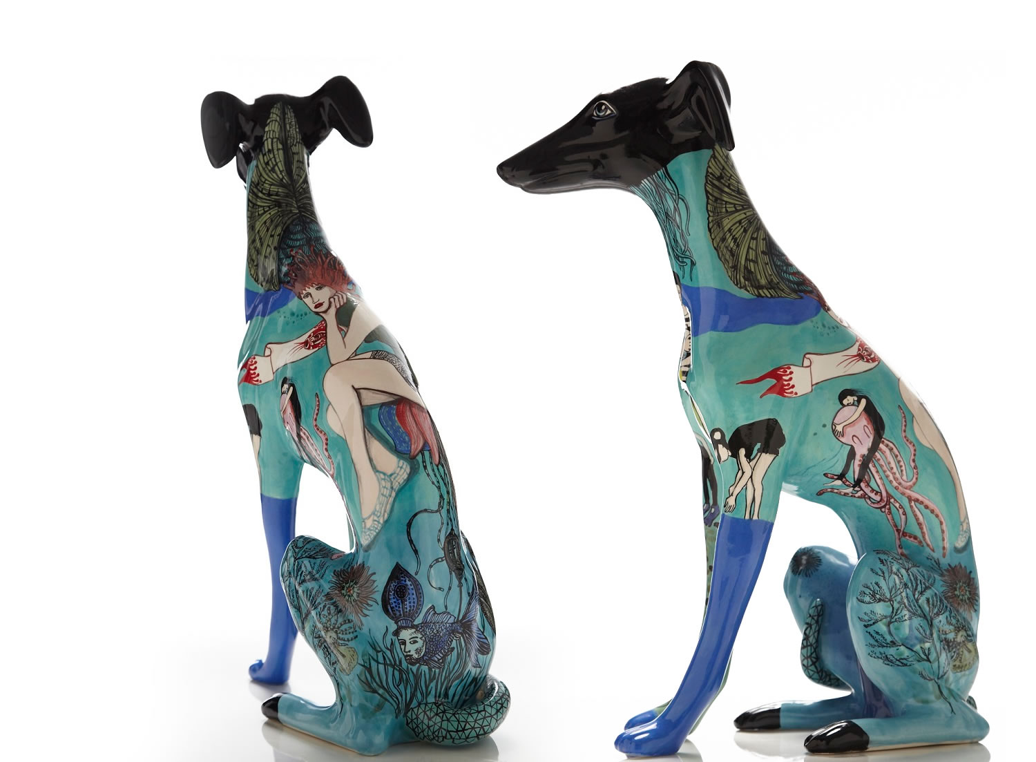 Painted greyhounds with sea life