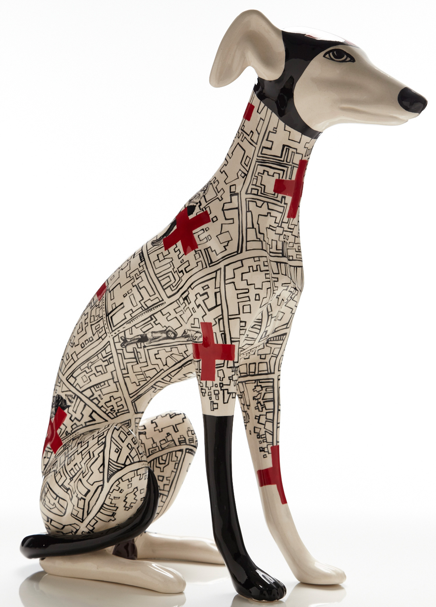 seated greyhound with geometric patters