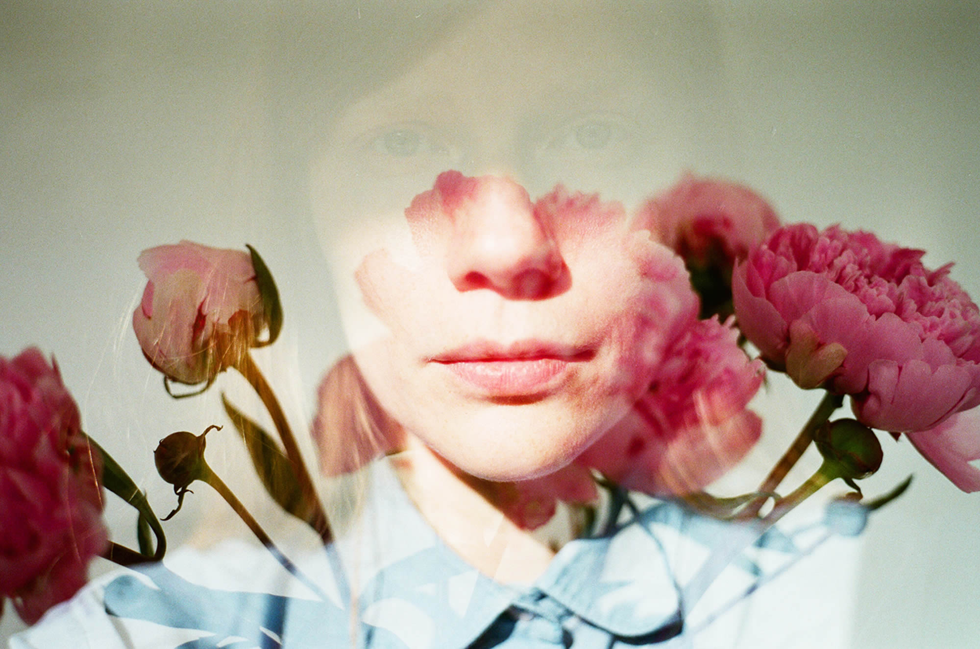 double exposure, roses and portrait