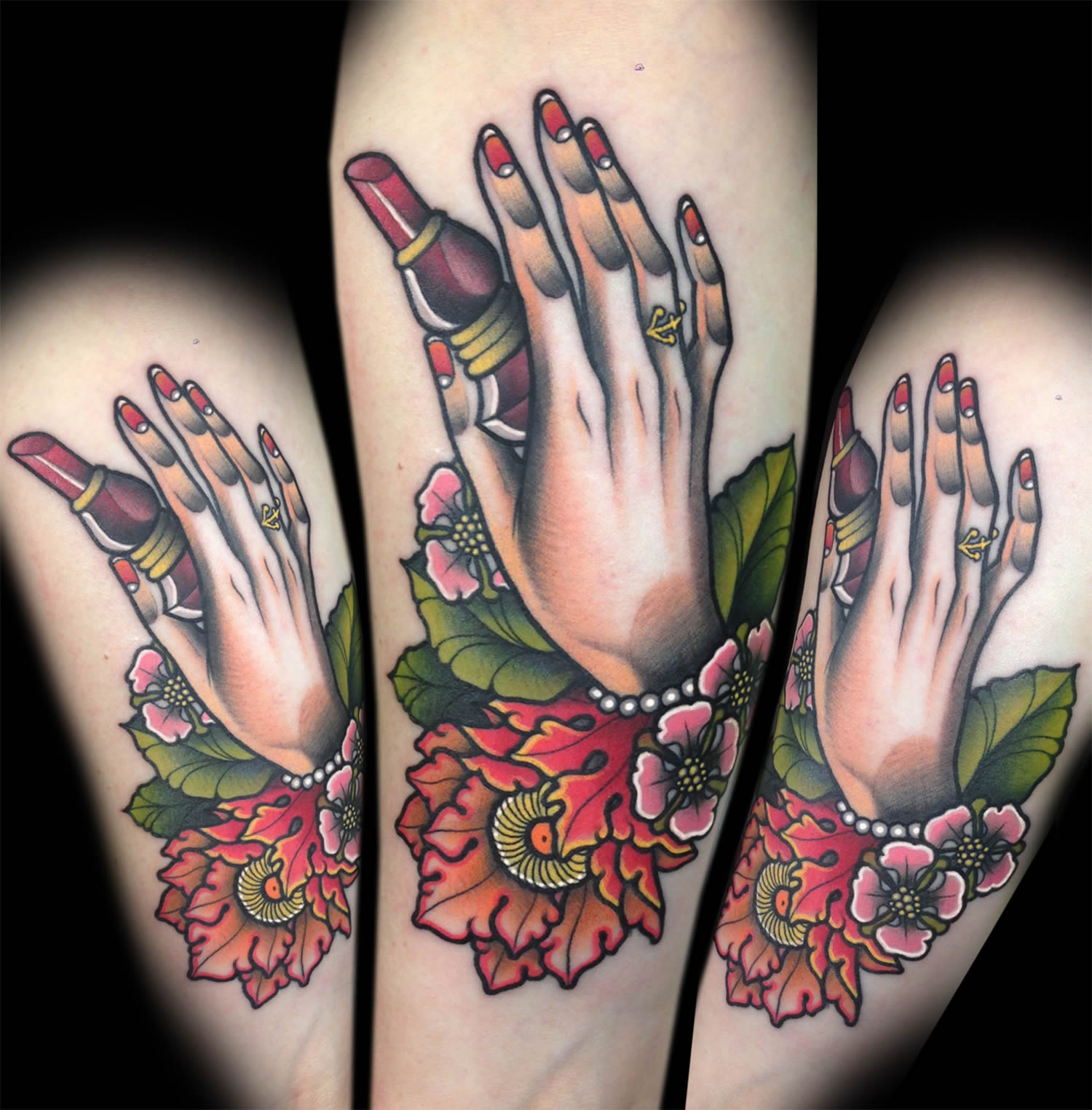 victorian hand with lipstick, tattoo