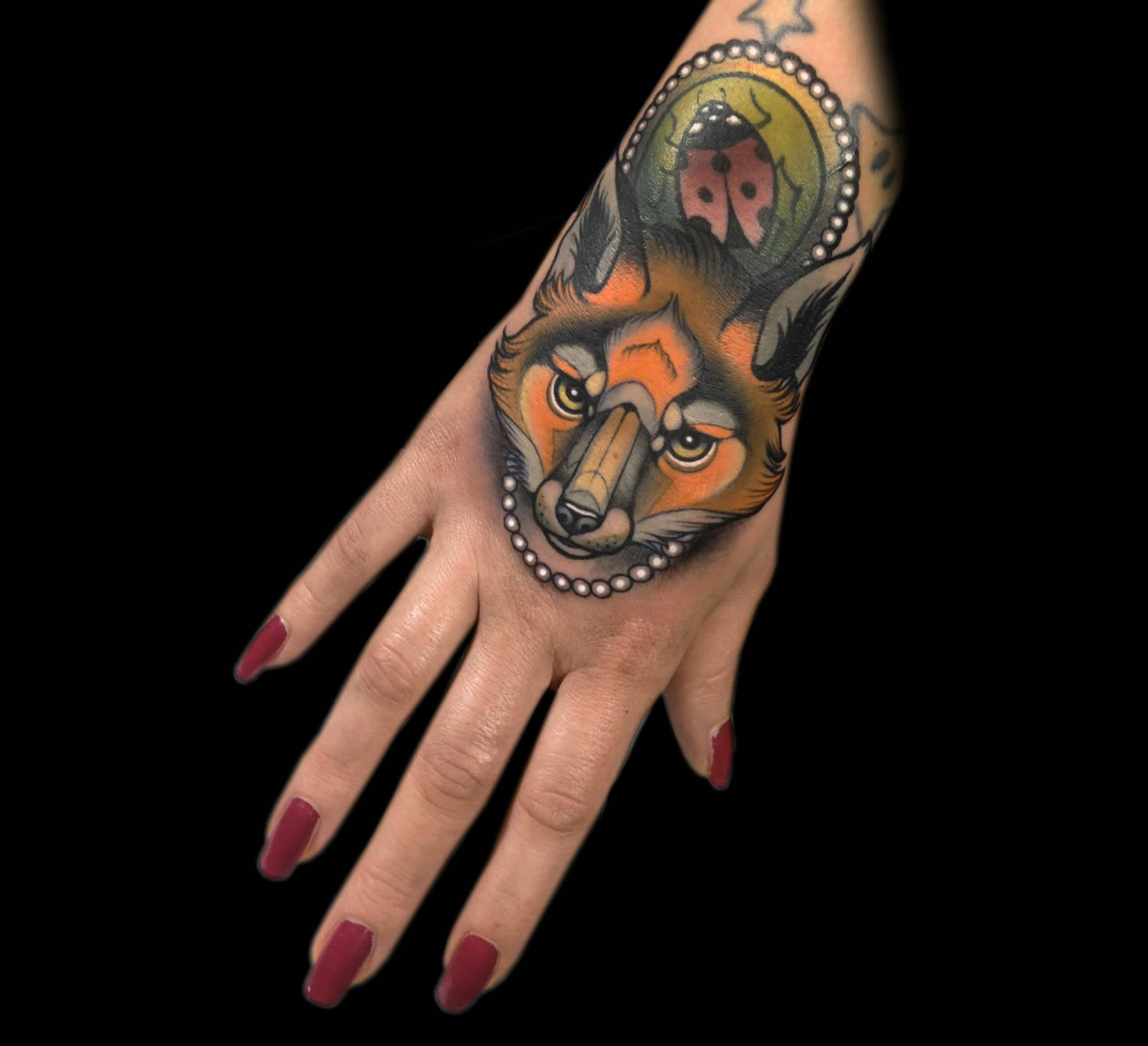 mystical animal, hand tattoo