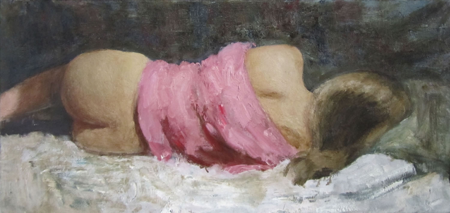 woman in pink shirt. oil on canvas by sergey gusev