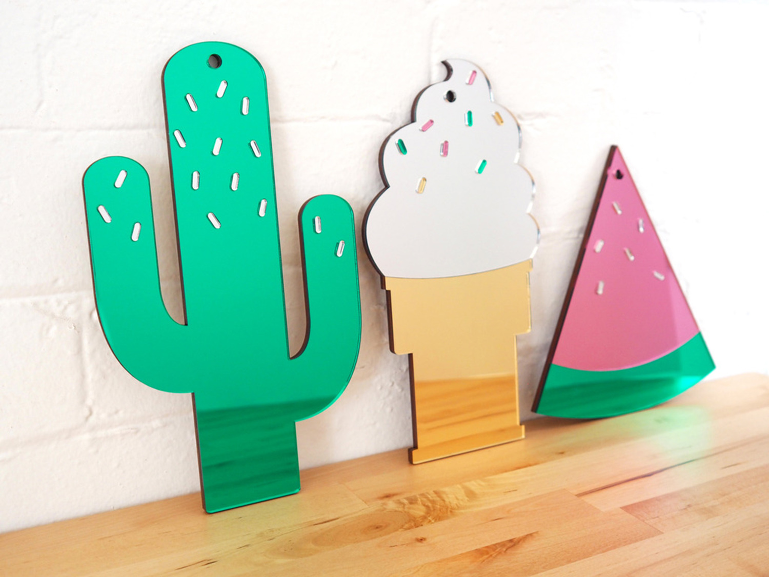 Cactus, watermelon, and ice cream mirrors by McKean Studio 