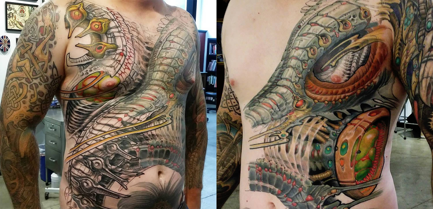 strange biomechanical tattoo by jeff croci