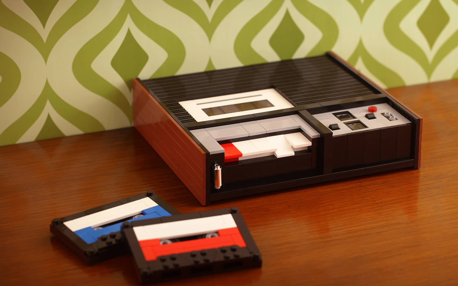 vintage cassette recorder, built in lego