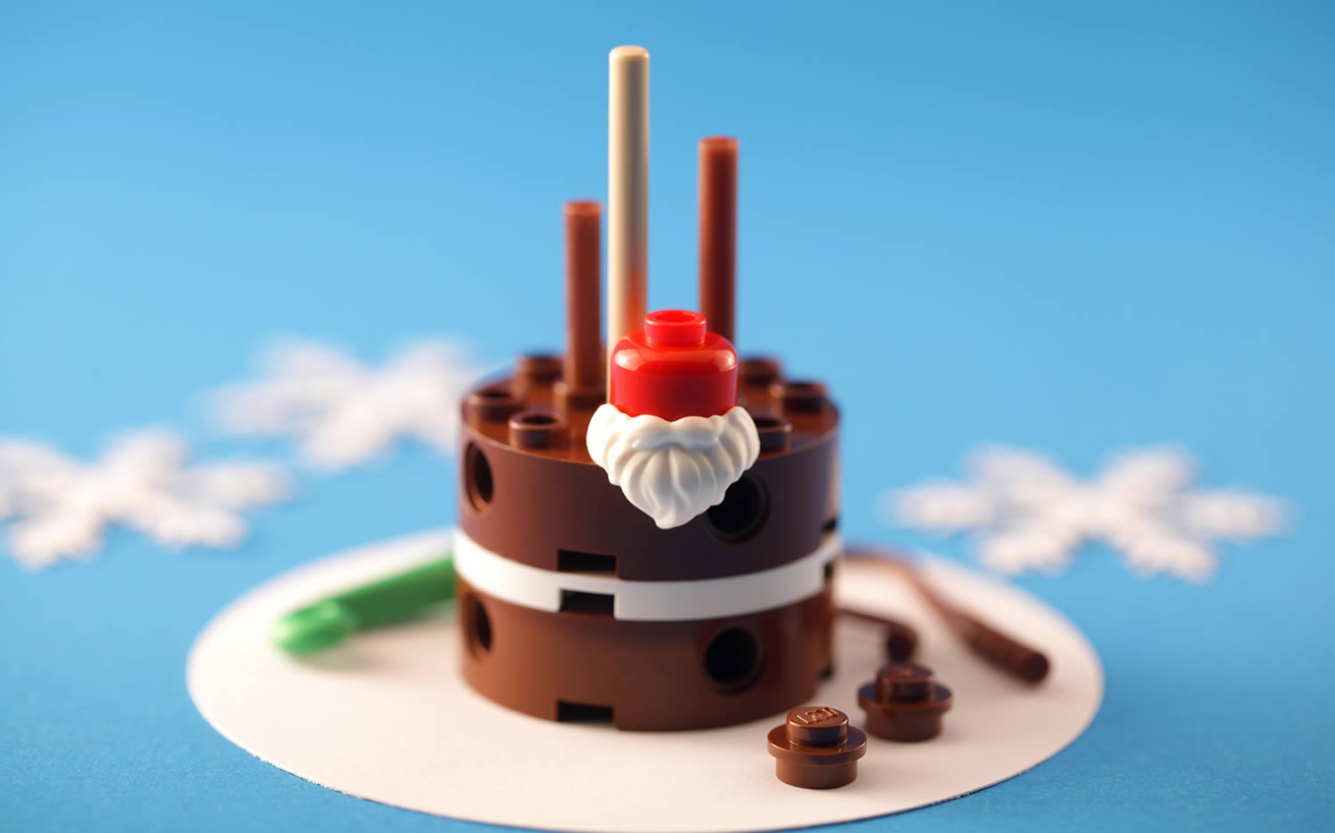 chocolate cake with cherry top, lego