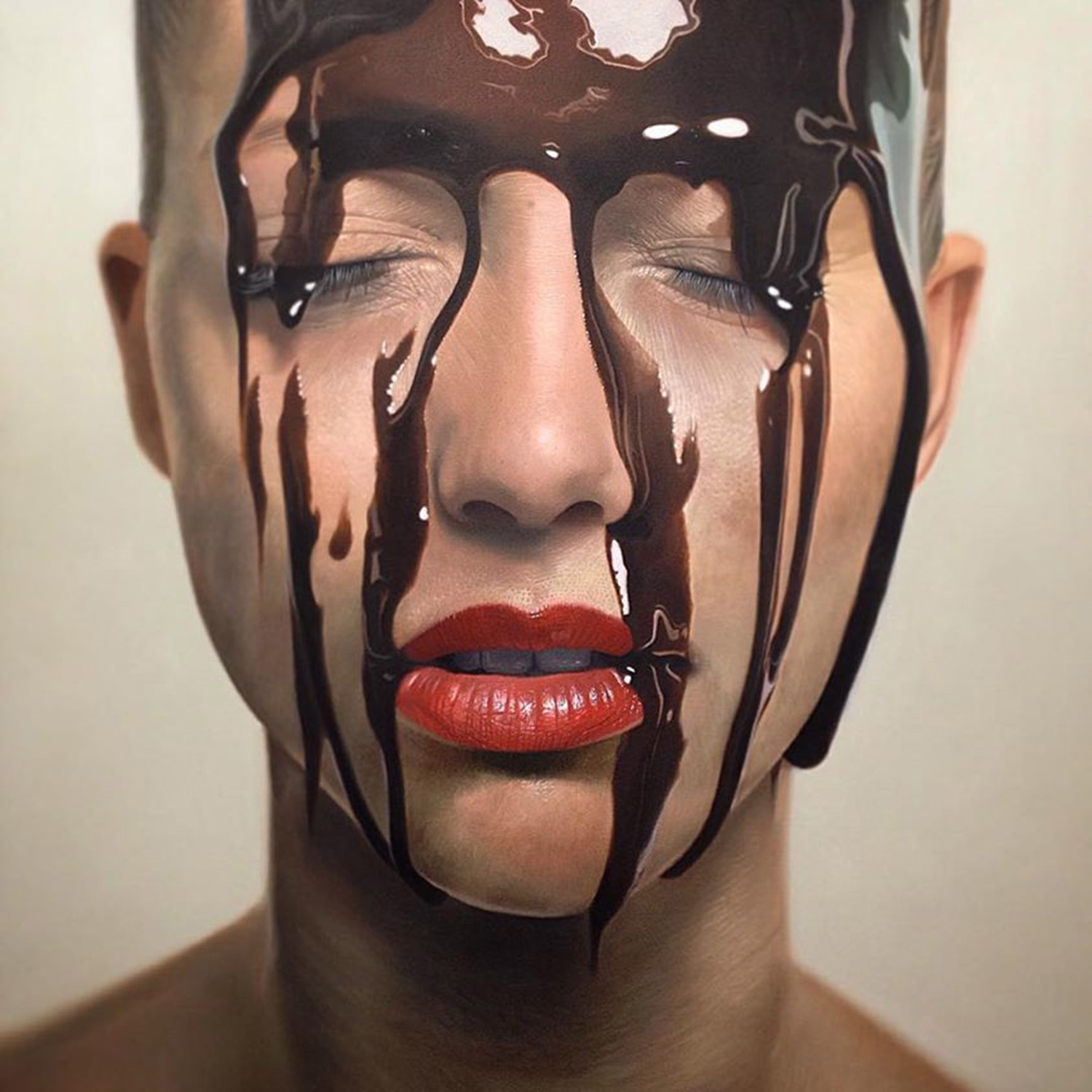 portrait of model covered in syrup by mike dargas