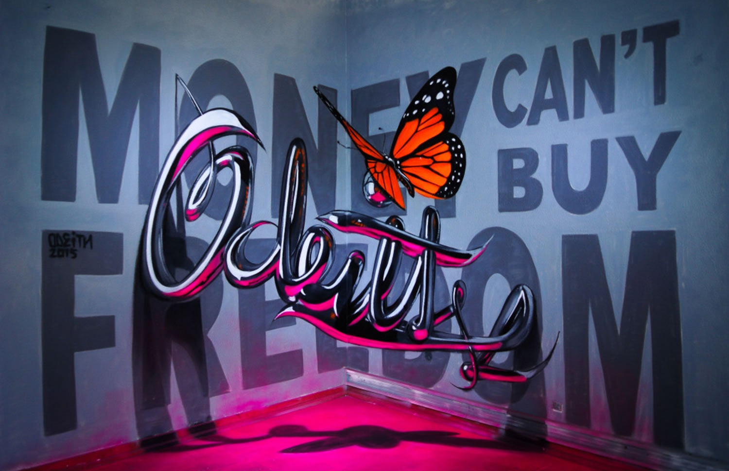 odeith lettering with 3d butterfly, graffiti