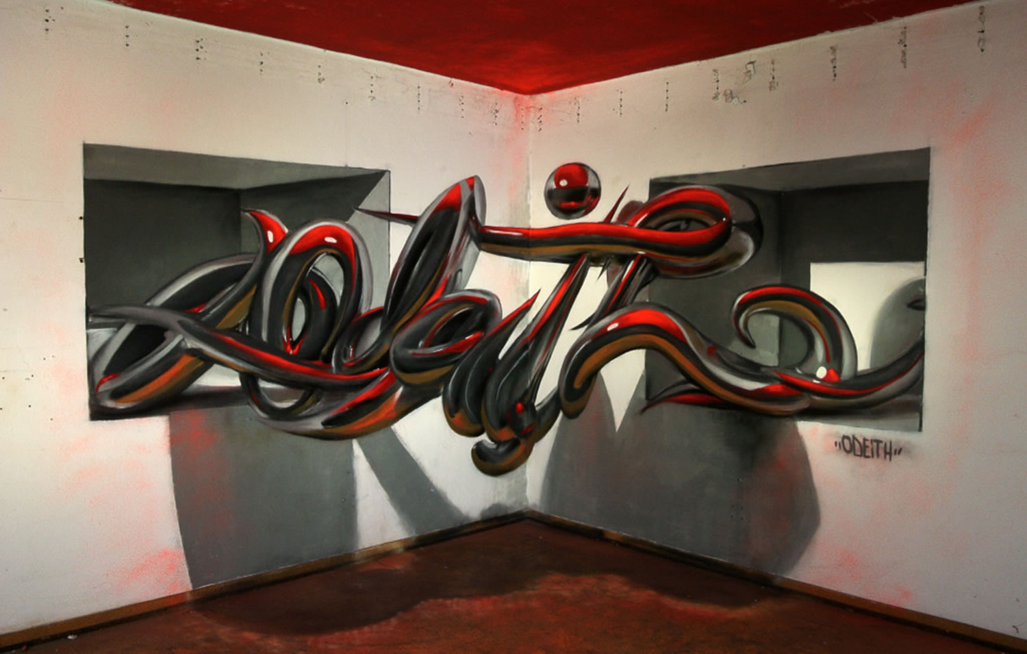 odeith lettering on corner walls graffiti