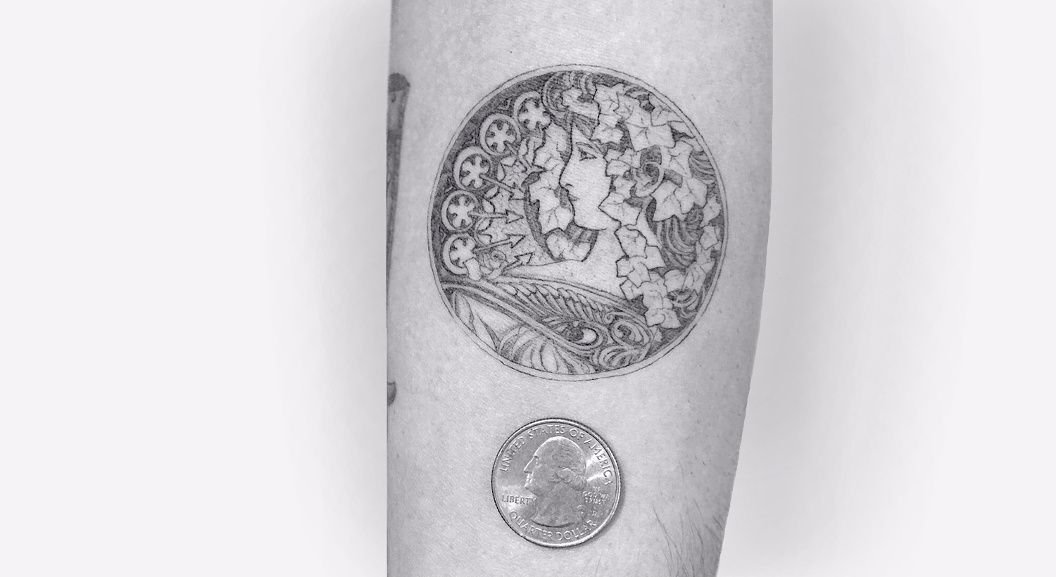 Alphonse Mucha adaptation tattoo by Daniel Winter.