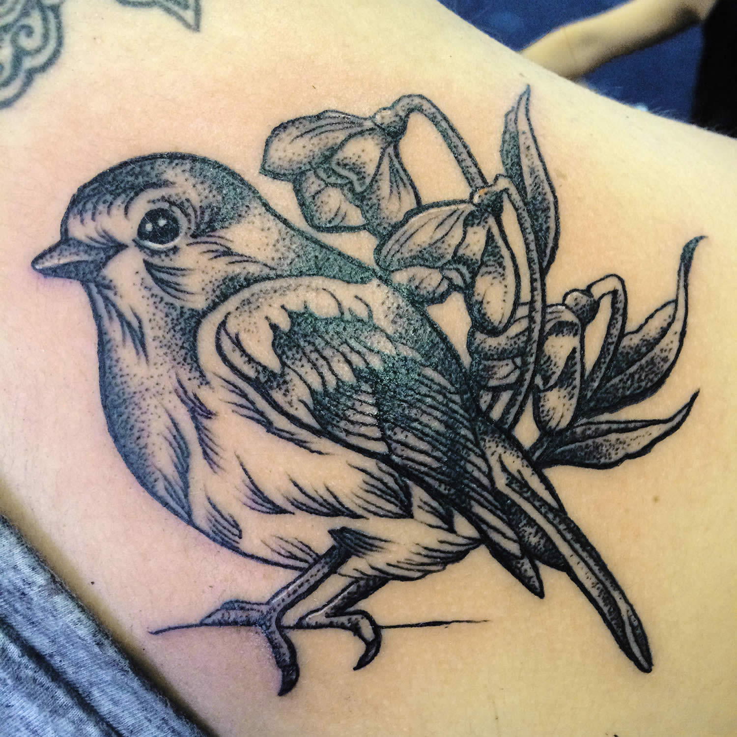 pretty bird tattoo, black ink
