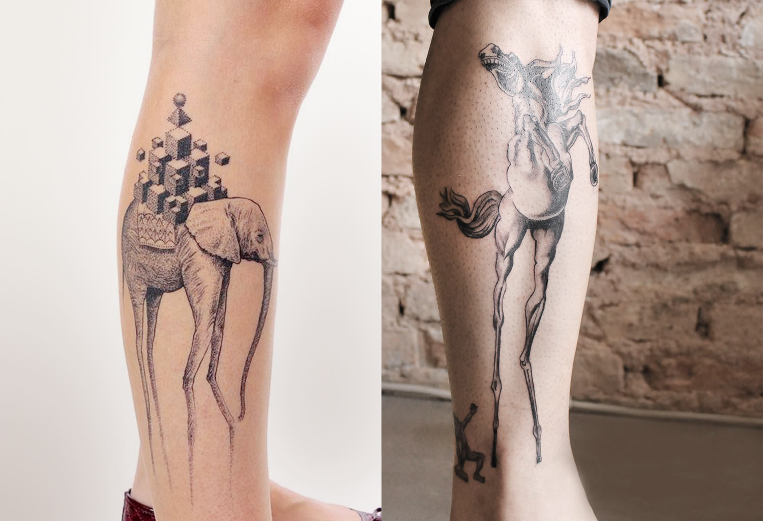 spider-leg elephant by Gregorio Marangoni and st antony temptation tattoo by grim tattoo