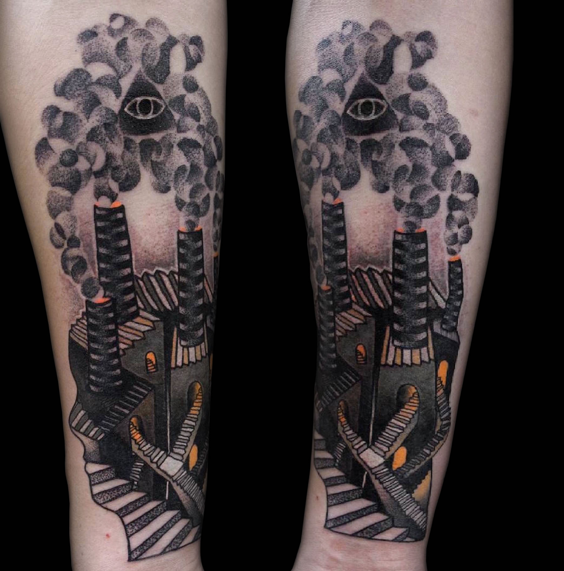 MC Escher-like stairs tattoo