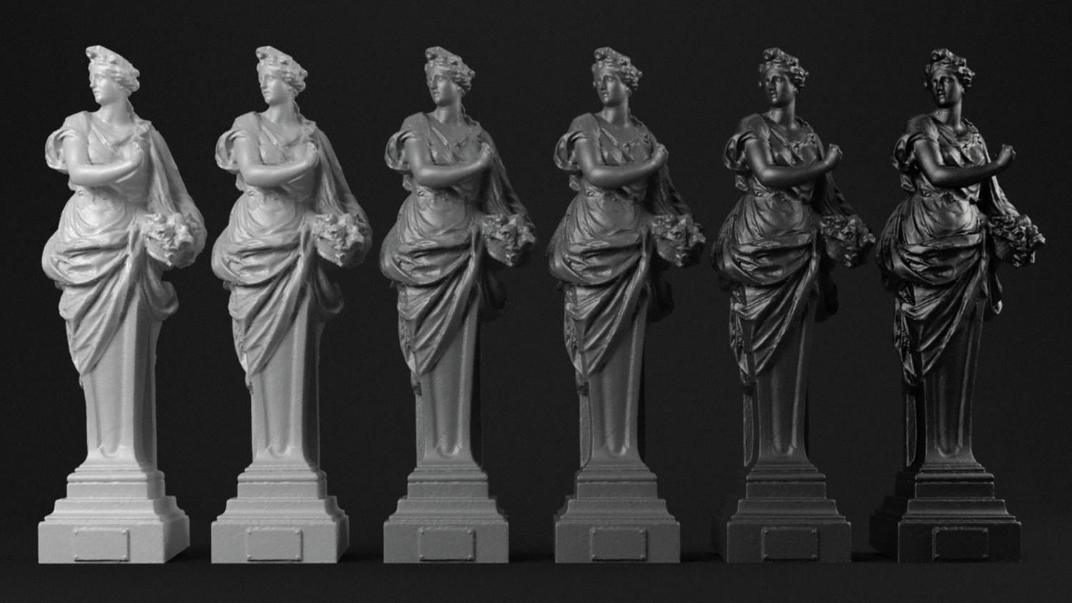 roman sculptures, gradient effect, greyscale