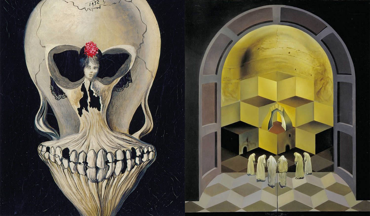 ballerina skull and Skull of Zurbaran, paintings by dali