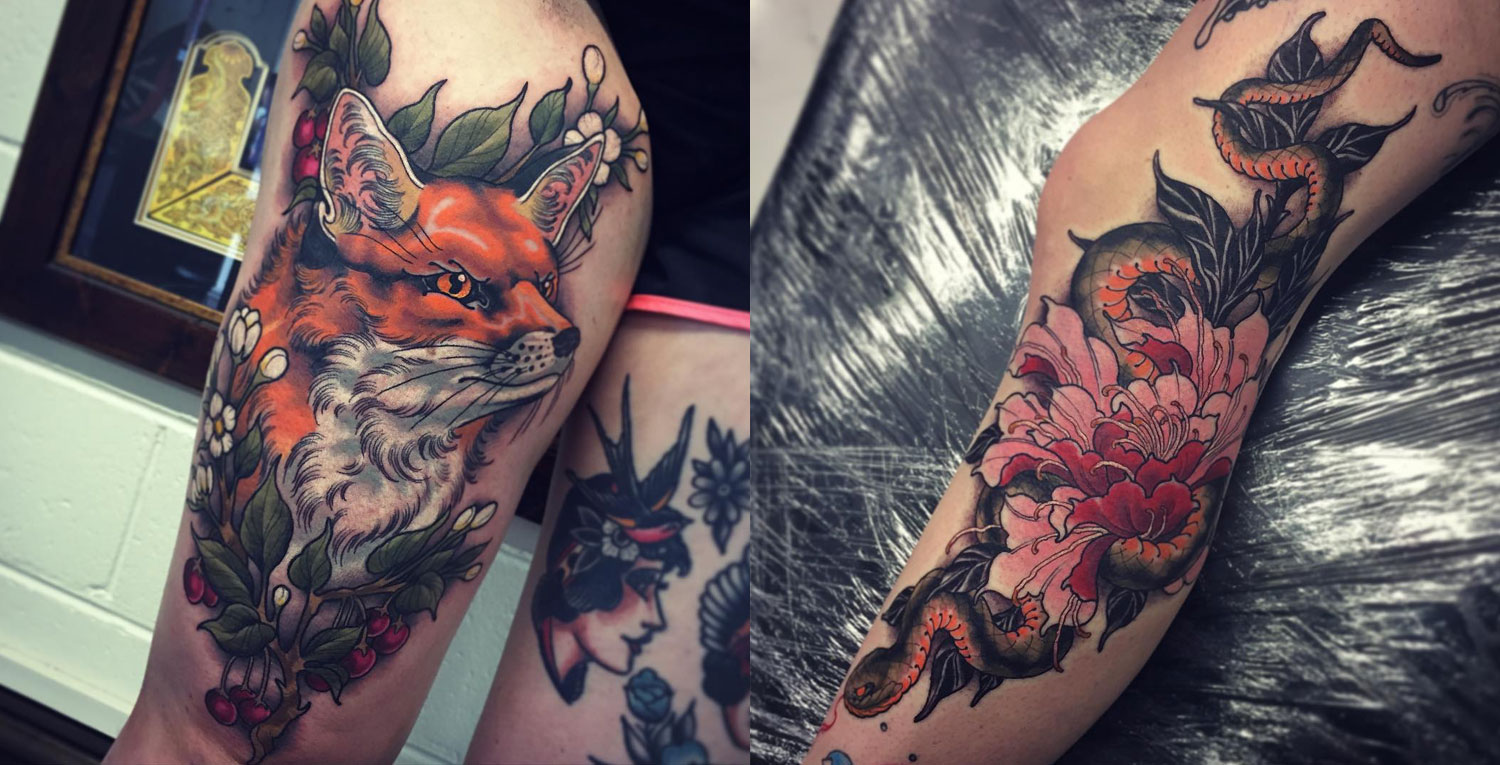 Fox and snake portraits by Tom Bartley