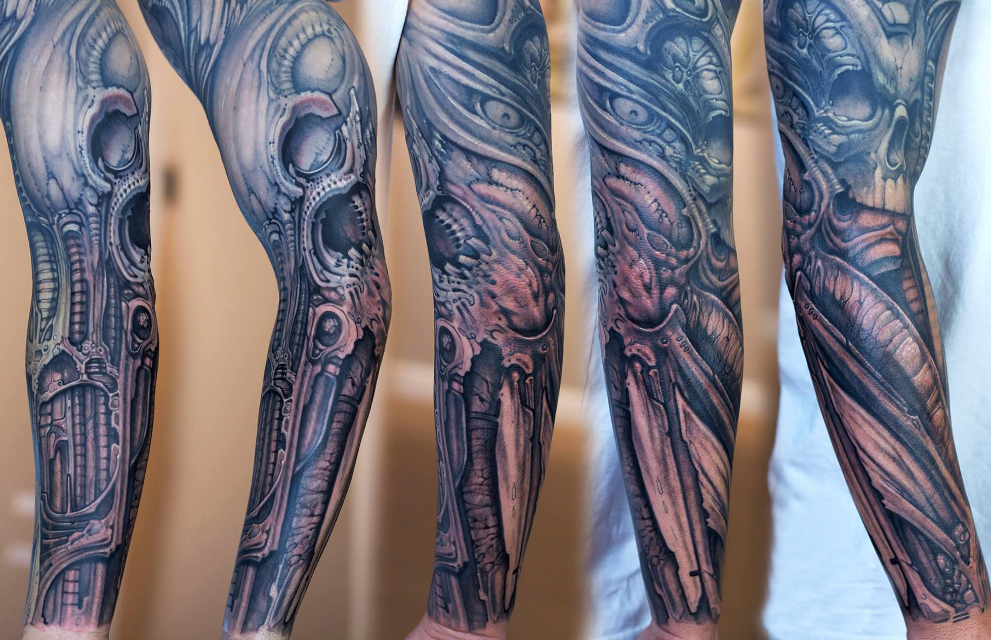 Biomech tattoo, skull, giger style, by paco dietz