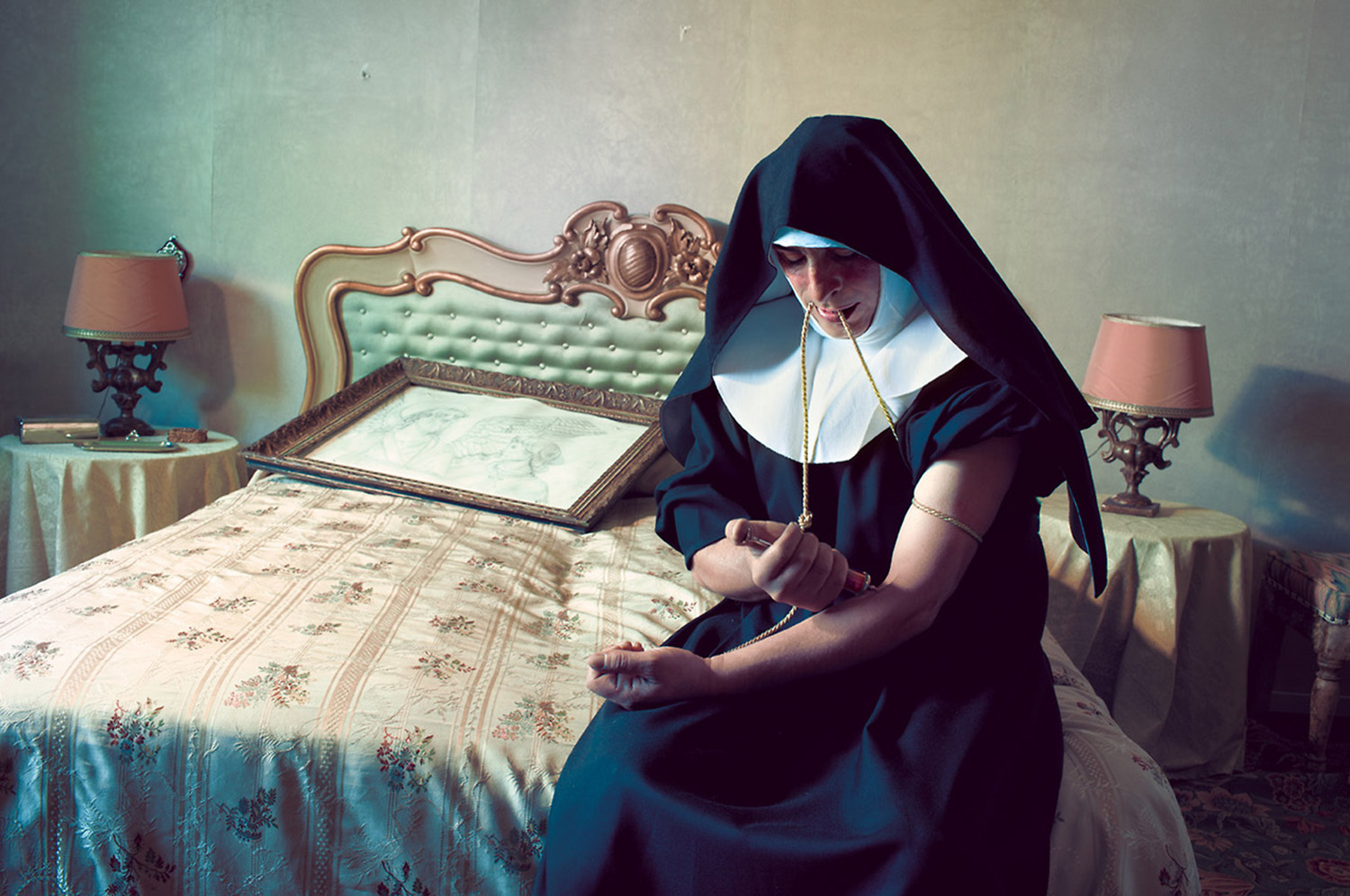 Maurizio Cattelan & Pierpaolo Ferrari, Toilet Paper magazine, nun injecting heroin