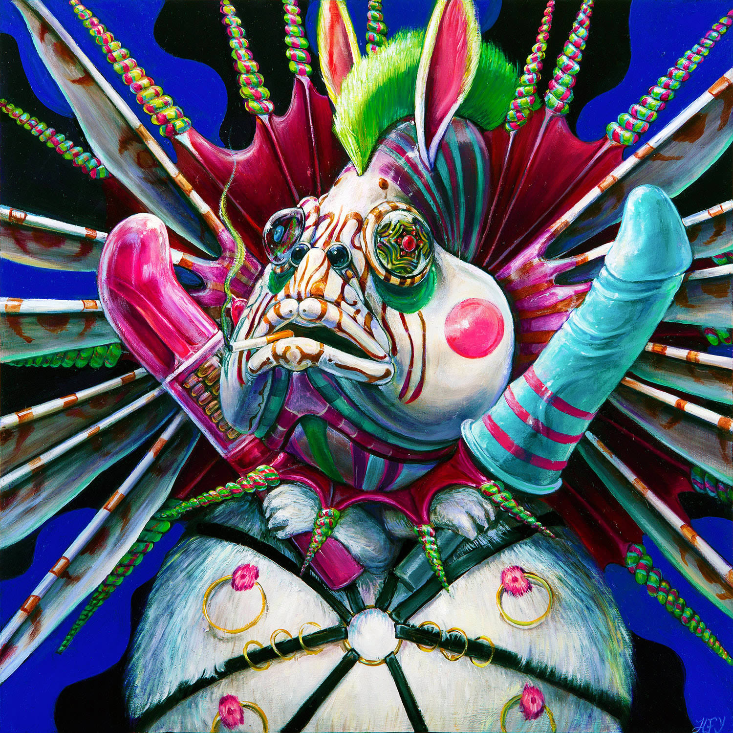 Hannah Faith Yata - fish-headed god-like creature with phallic and psychedelic decorations