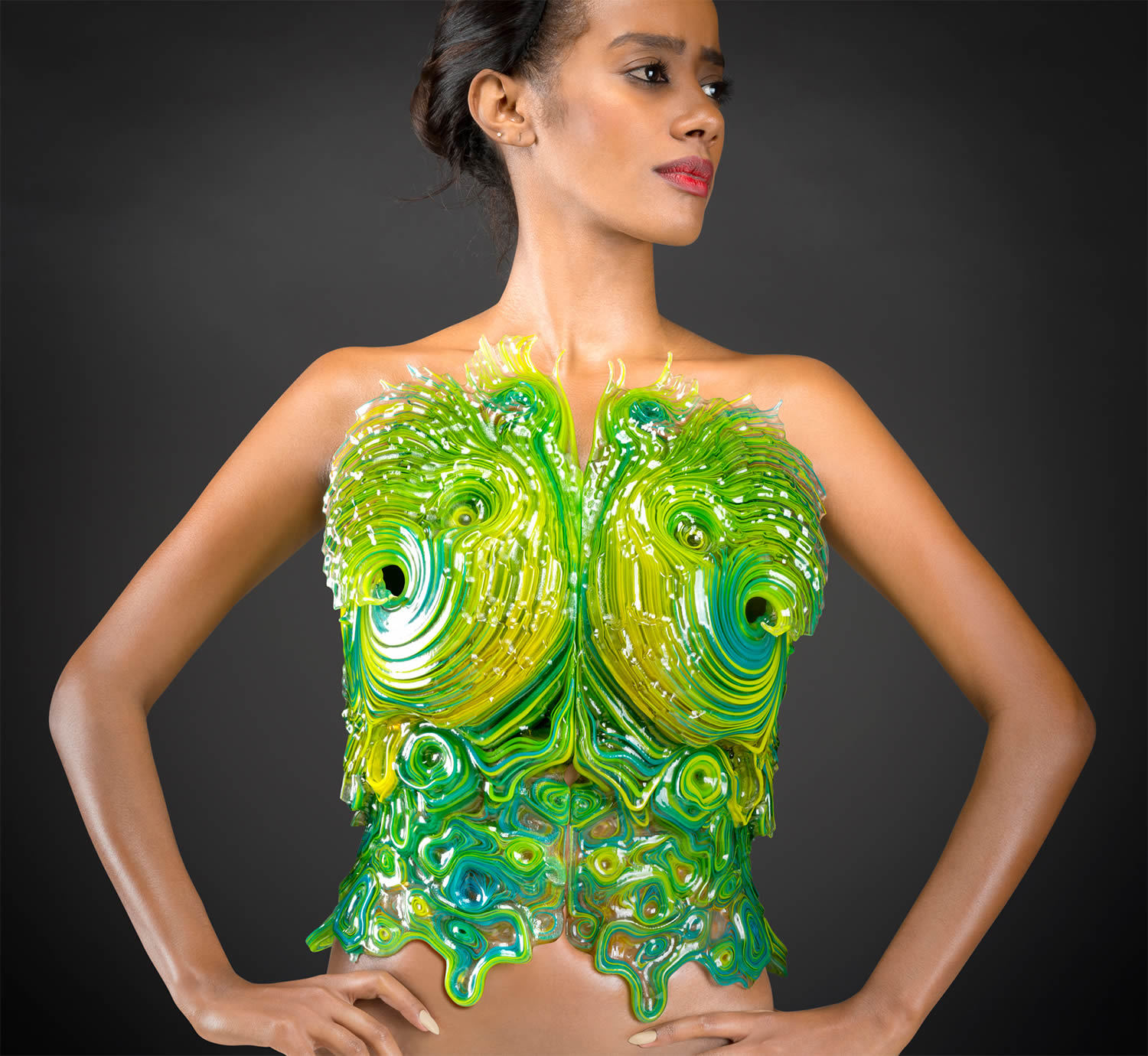 futuristic green dress by Neri Oxman