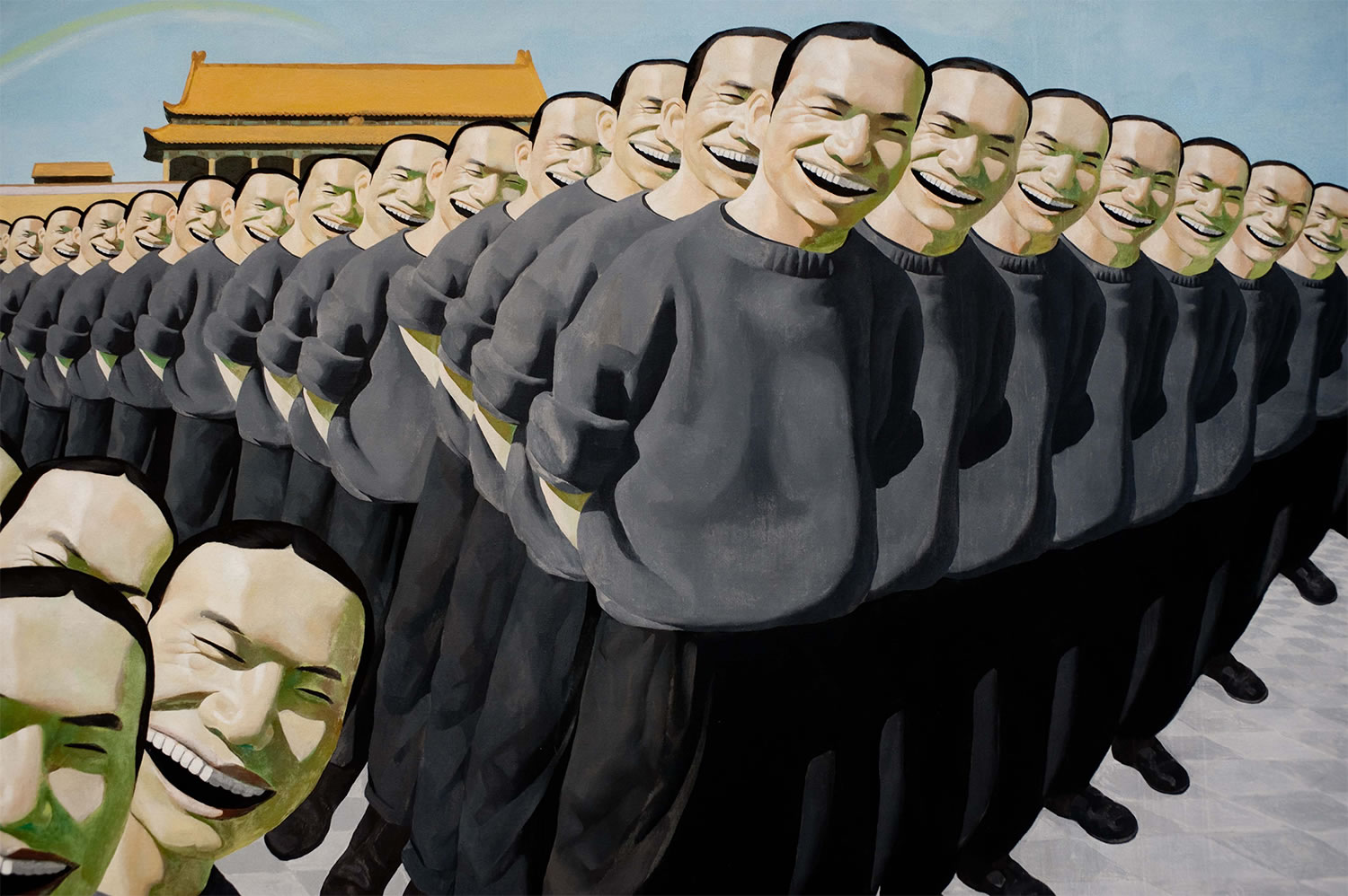 repeating man illusion, painting by yue Minjun