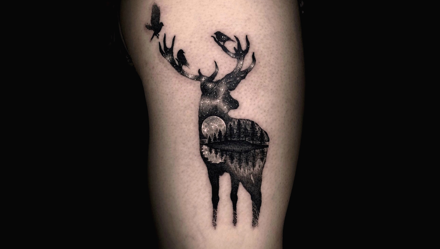 Stag in the starlight tattoo by Varo Tattooer