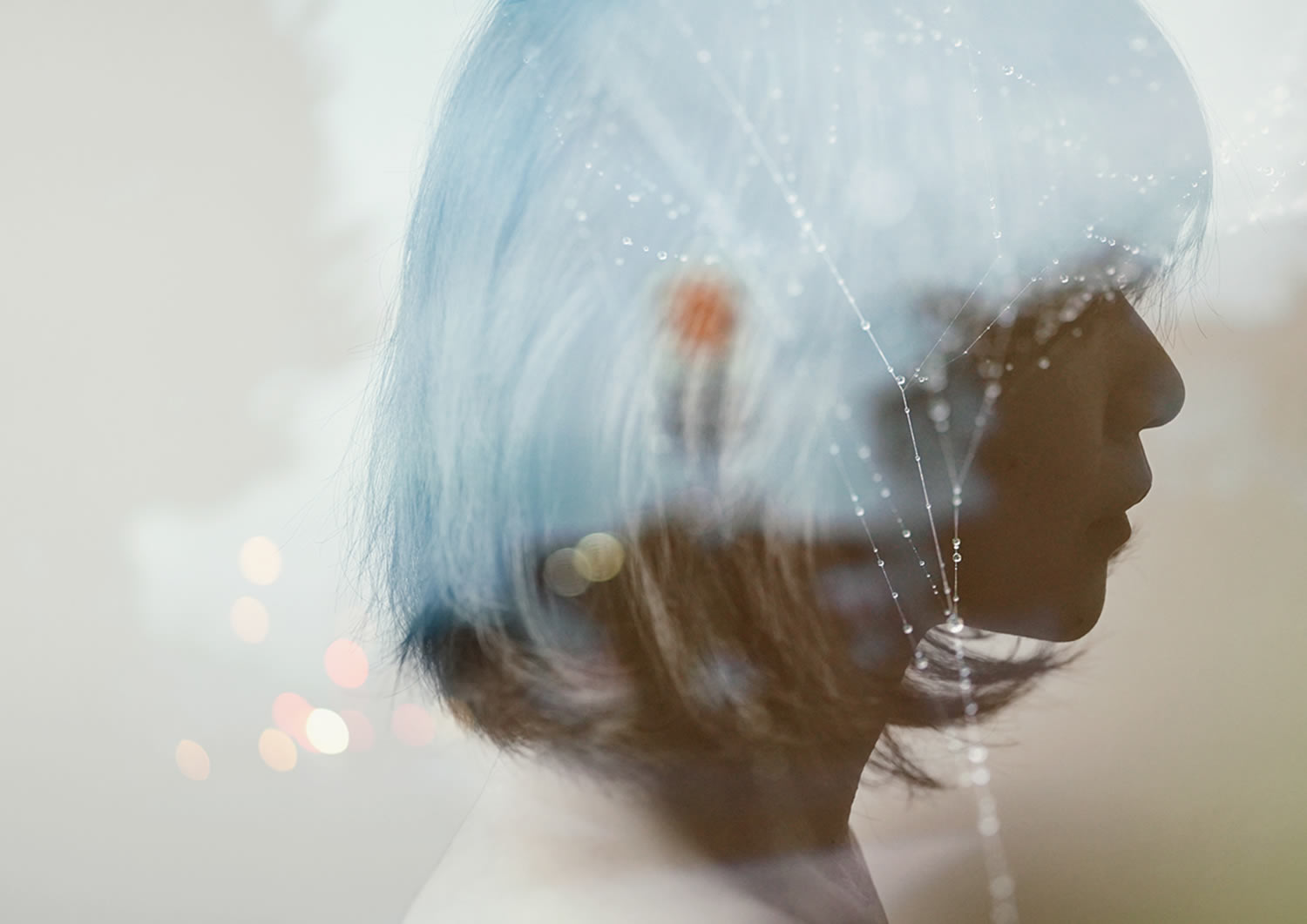 blue haired girl, double exposure portrait