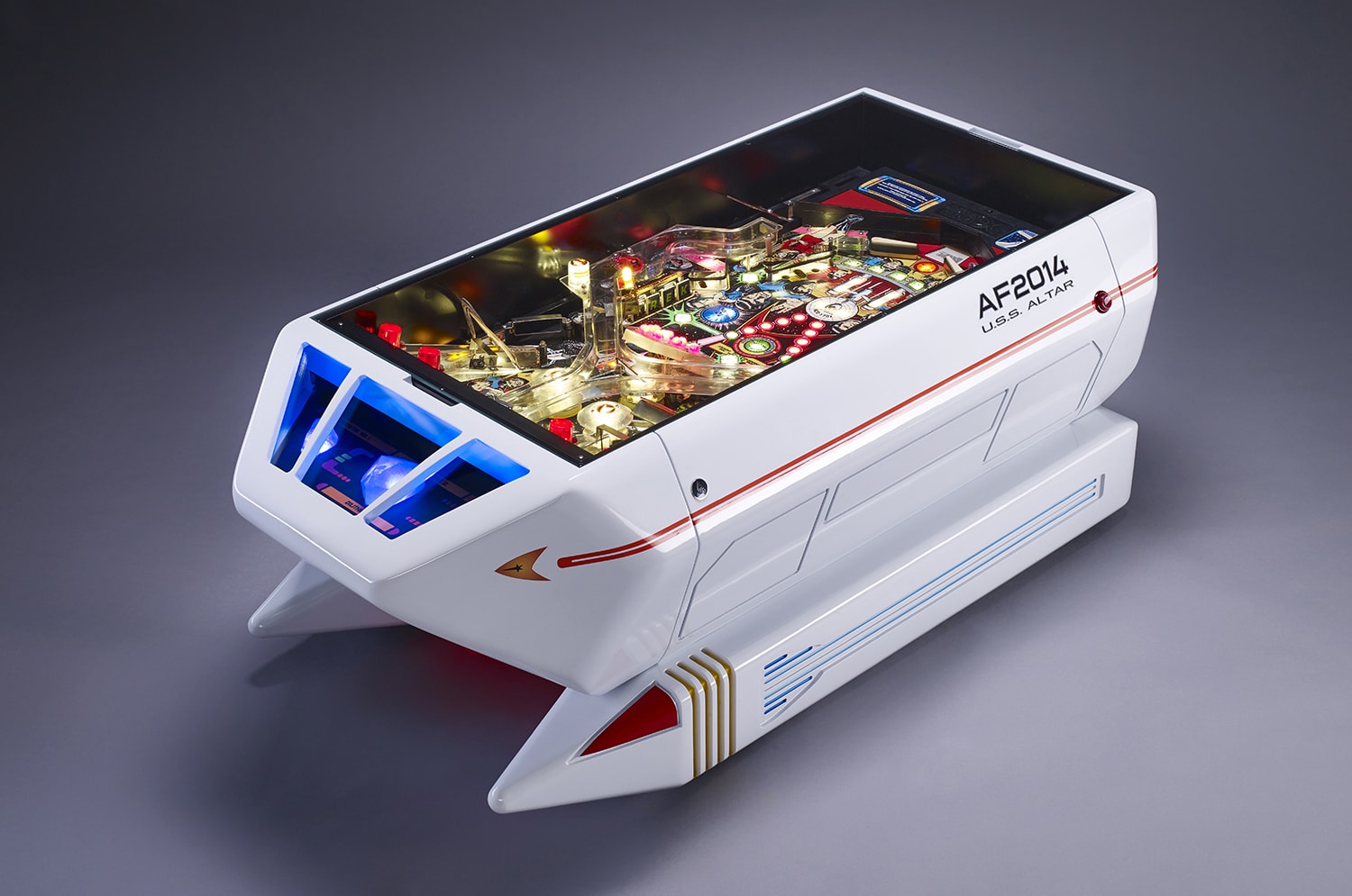 "The Shuttle" coffee table was conceived by András Lacfi and inspired by 1991 Star Trek pinball machine.