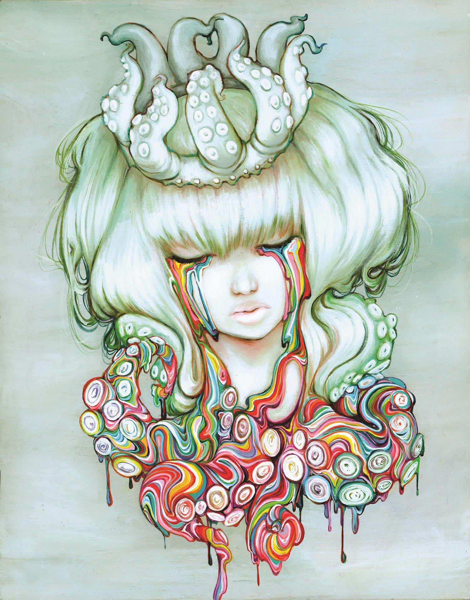 rainbow paint drips from eyes, by Camilla d’Errico