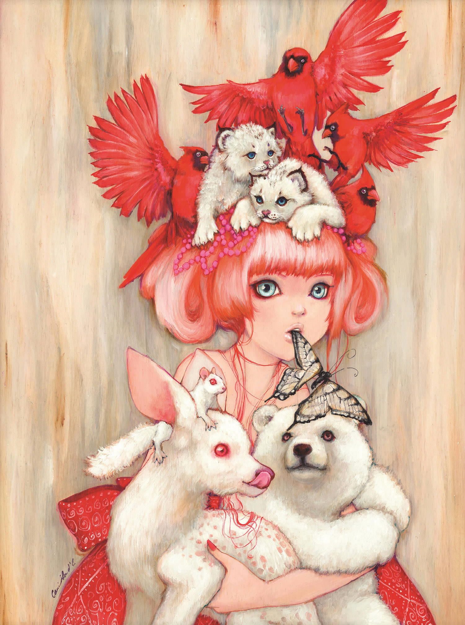 redhead and animals, pop painting by Camilla d’Errico