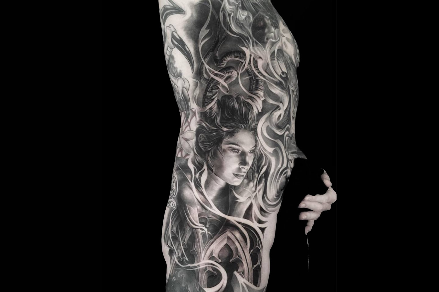 black and grey tattoo by carlos torres
