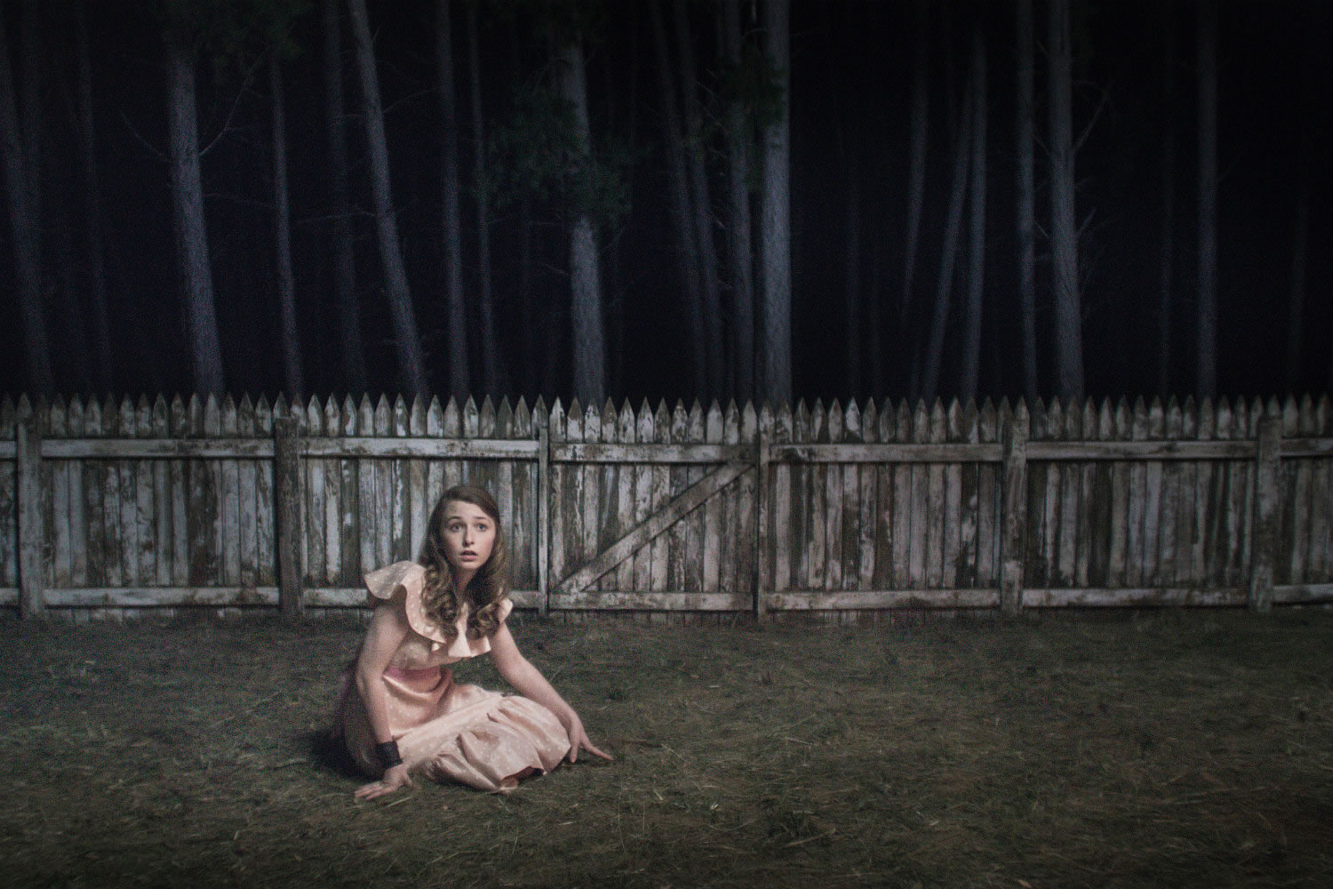 girl in yard, fence in background, in girl asleep movie