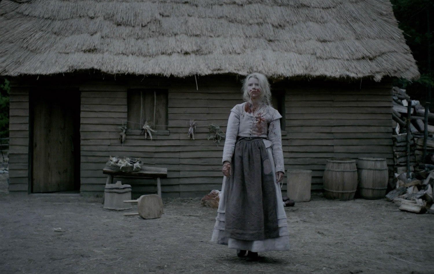 woman with blood on clothing in The witch movie