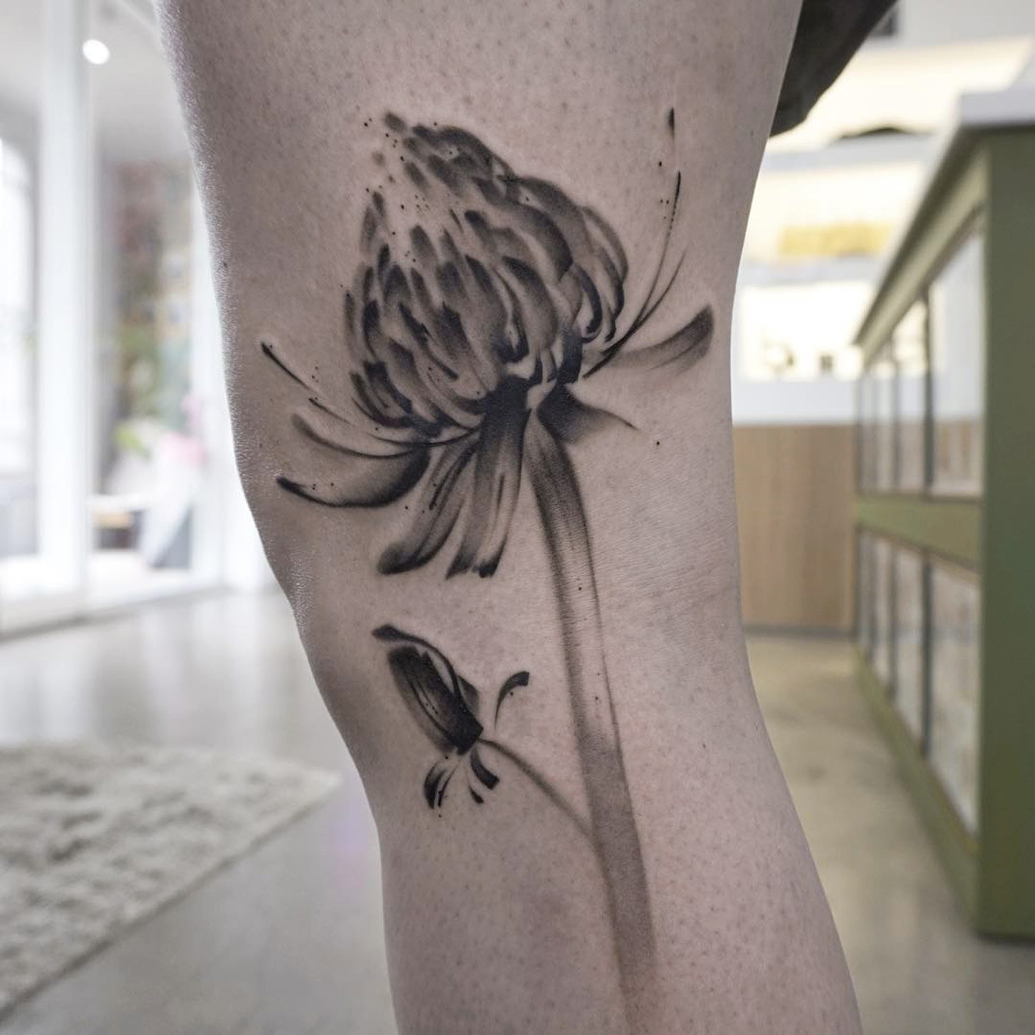 flower tattoo, brushstrokes