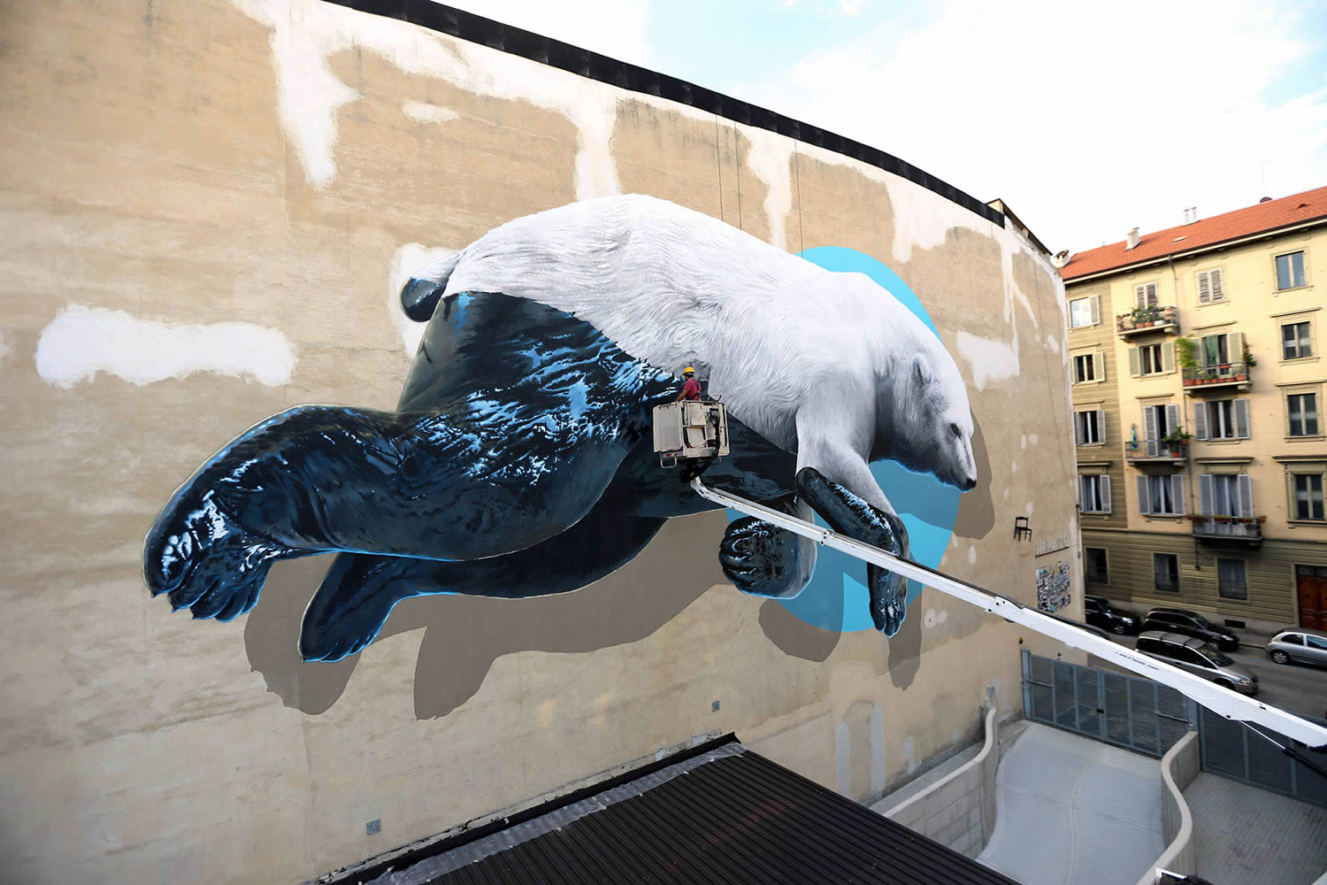 black machine, polar bear mural