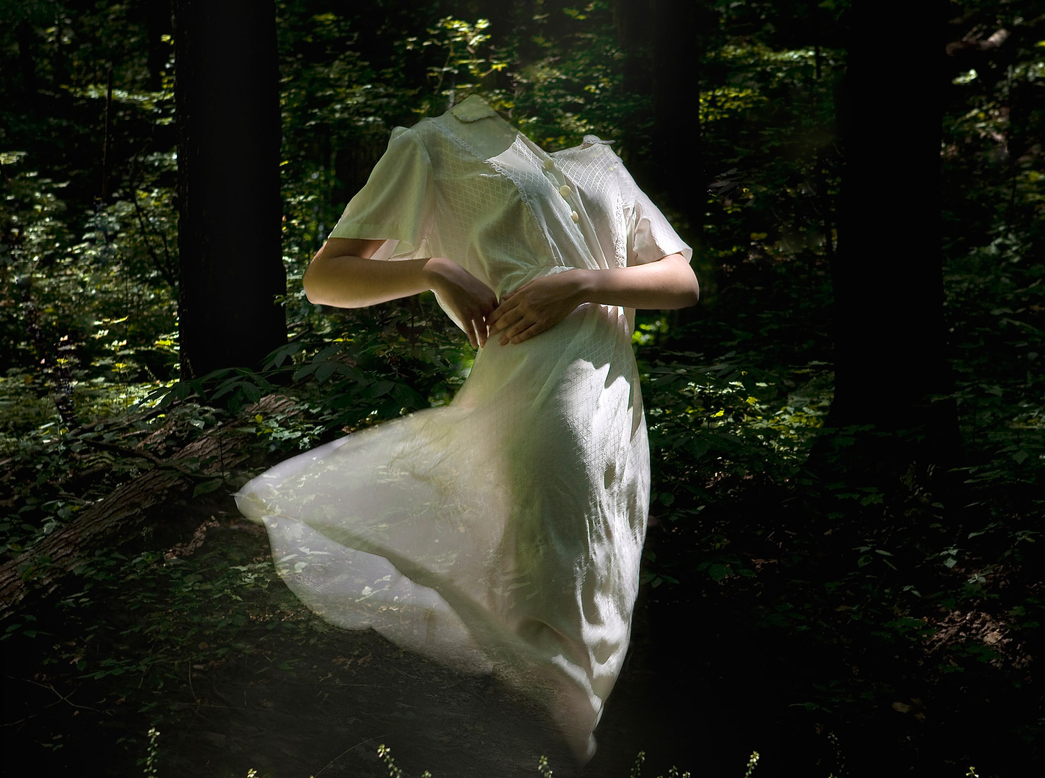 Alice Zilberberg, Forests of Gaia - ghostly dress dancing in forest